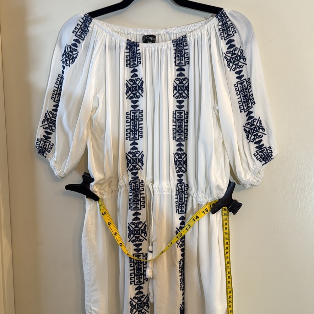 Summer White Dress with Navy Blue Embroidery - Picture 10 of 10